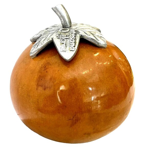 VTG Natural GOURD Pewter Leaves Resinated Orange Brown RATTLES- Artesana Home - Picture 1 of 10